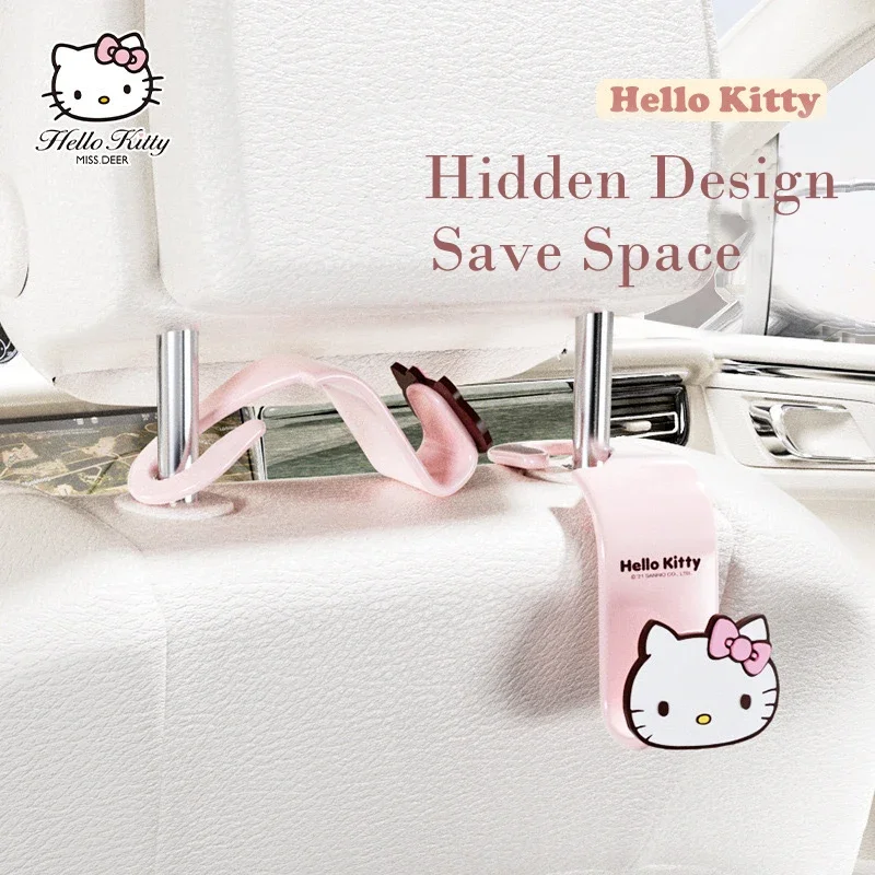 Hello Kitty Car Hook Seat Back Multi Functional Rear Storage Hanger Cartoon Pattern Black Pink Fashion Bracket Secure Girls