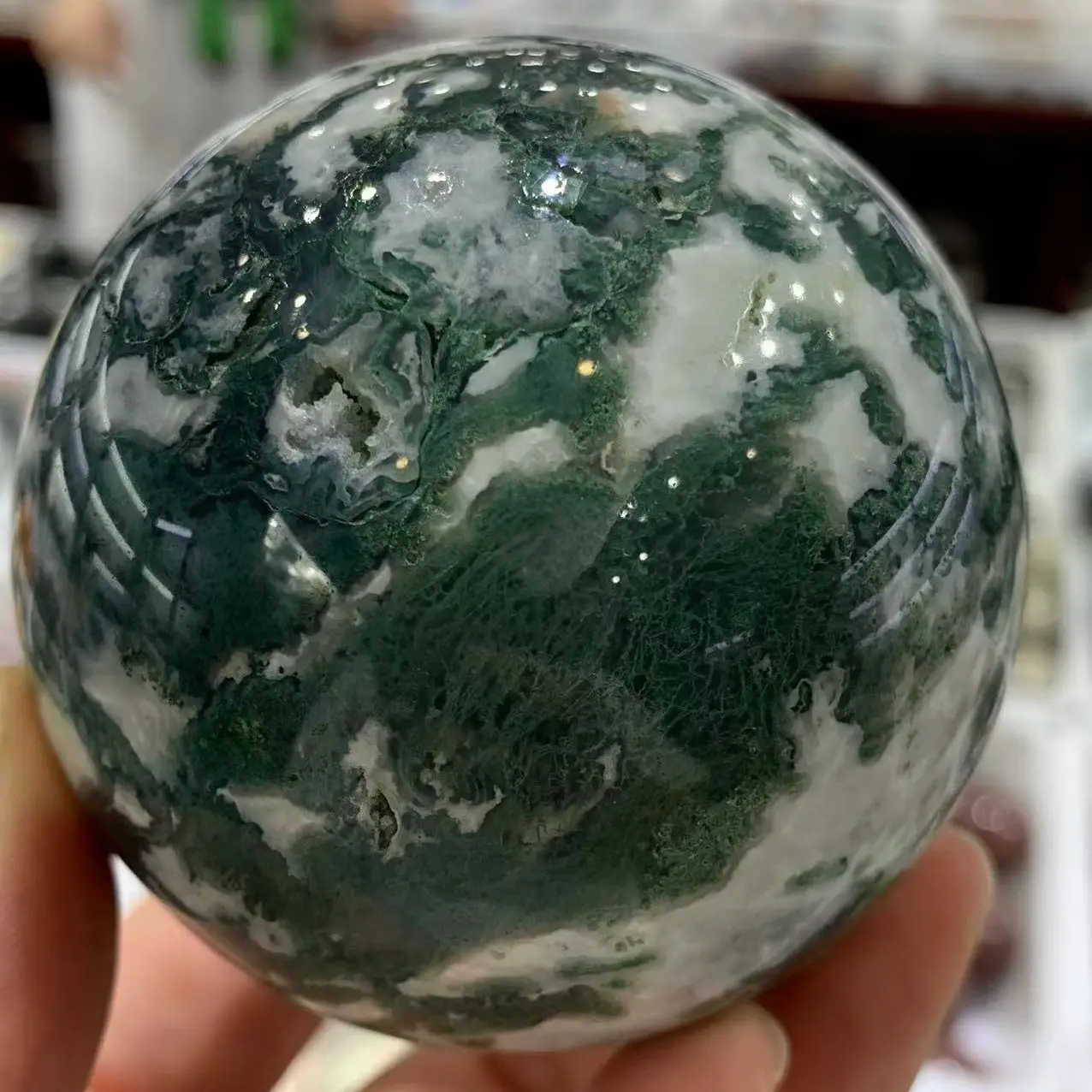 

Natural Moss Agate Ball Crystal Stone Sphere Mineral Reiki Healing