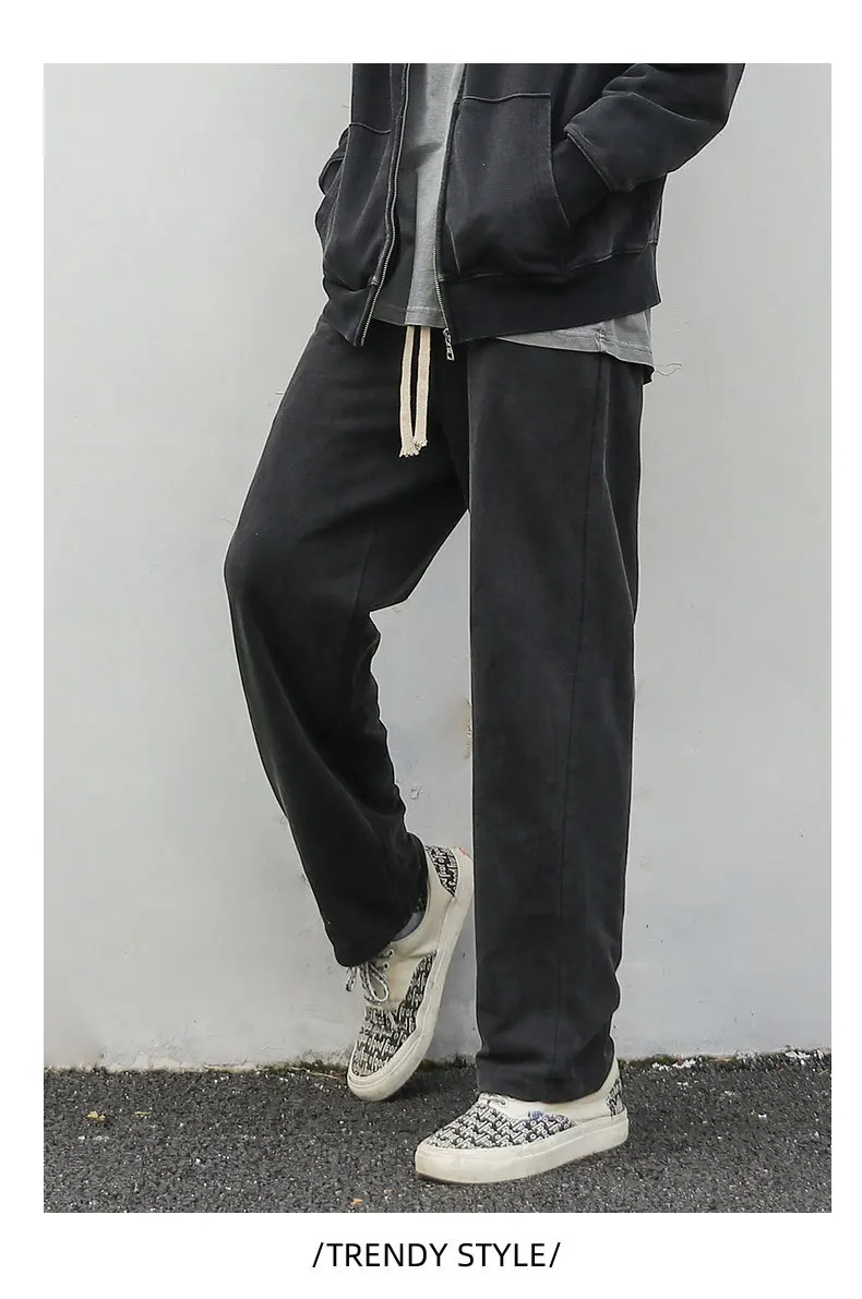 Calça masculina perna larga calças compridas casual bolso solto cintura elástica rendas até calças retas streetwear punk gótico verão 2025