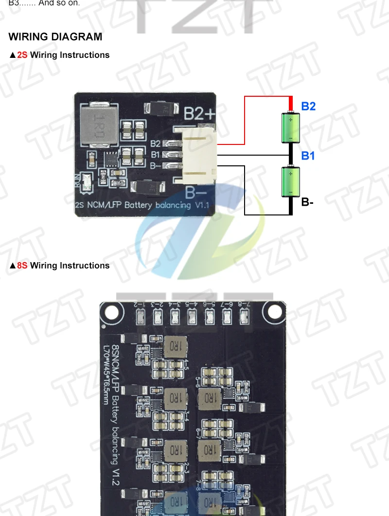 1/3 Stück TZT 2S/8S Aktives Balancer-Board 1,2A Li-Ionen-Lithium-Batterie-Board Energieübertragungs-Equalizer-Modul Induktive Version – Detail 2