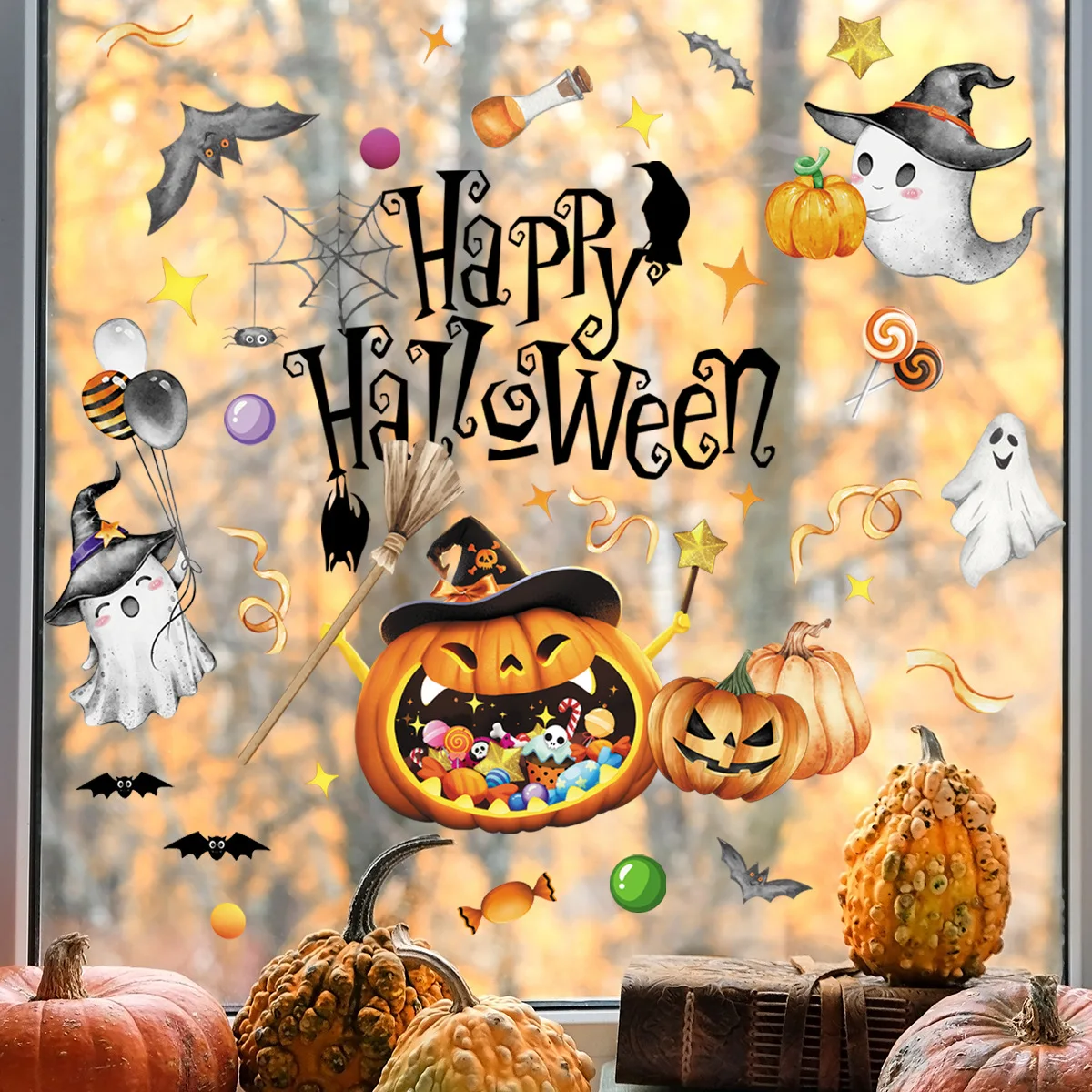 Halloween Decoration Window Stickers Ghost Festival Electrostatic Glass Stickers Mall Glass Window Dress Up Sticker Decor