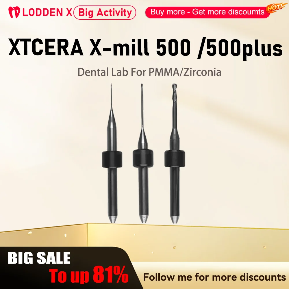 XTCERA X-mill 500 /500plus Zirconia PMMA Shank DC/NC Coating Milling Cutter Diameter DrillDental Milling Burs2.0/1.0/0.6mm