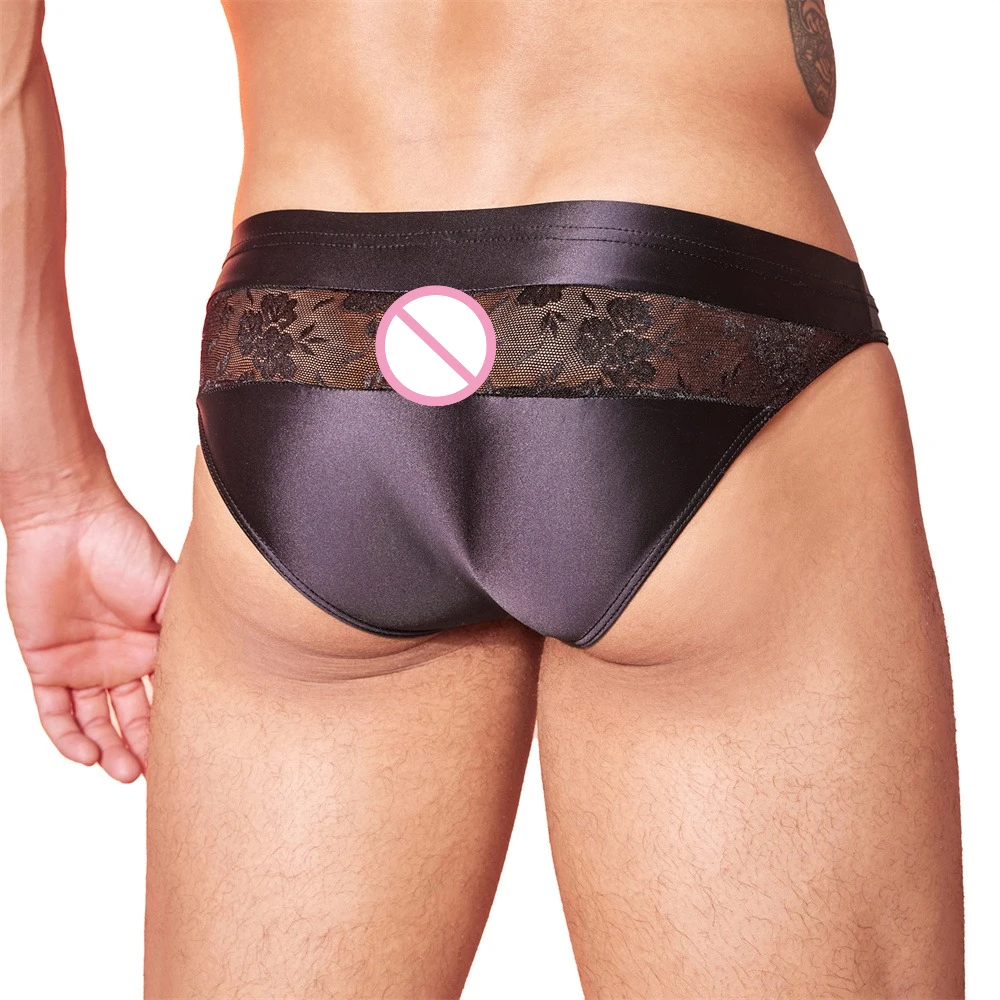 Men's Elastic Tight Low Waist Triangle Underwear Expansion Penis Bag Lingerie Lace Transparent Briefs Mesh Breathable Underpants