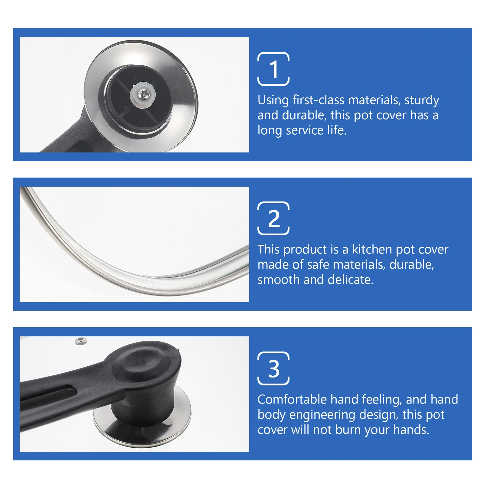 

Kitchen Pot Glass Lid Heat-Resistant Transparent Design Anti-Cracking Handle Pot Cover for Home Restaurant Cooking