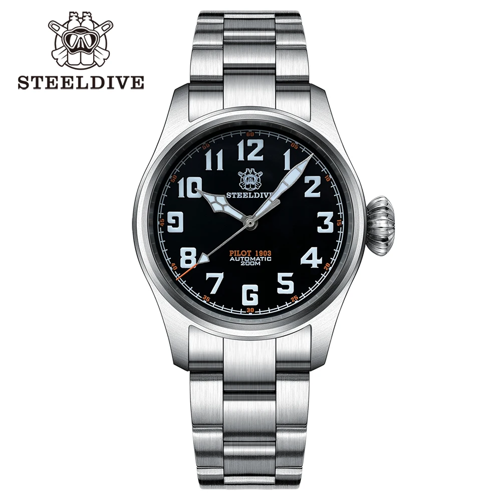 

SD1928V New Hands Color 39MM STEELDIVE Brand Black Dial Blue Luminous 10MM Onion Crown 200M Waterproof Dive Watch for Men