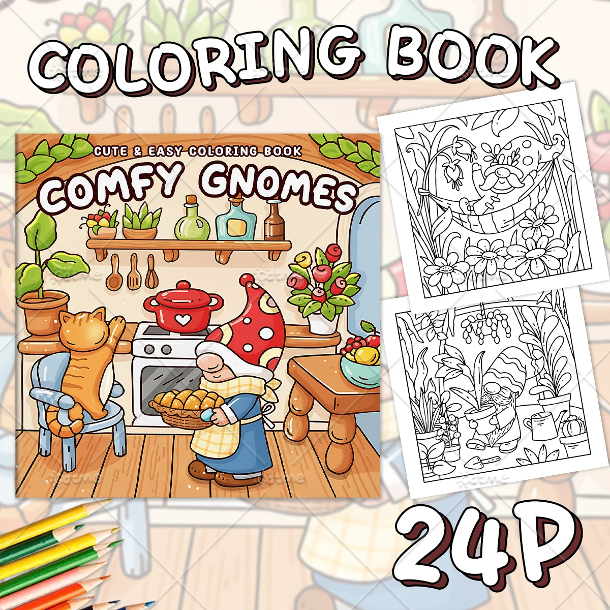 COMFY GNOMES Coloring Book for Adults Featuring Cartoon Bold-easy Patterns for Relaxation Teens DIY Painting Drawing Books