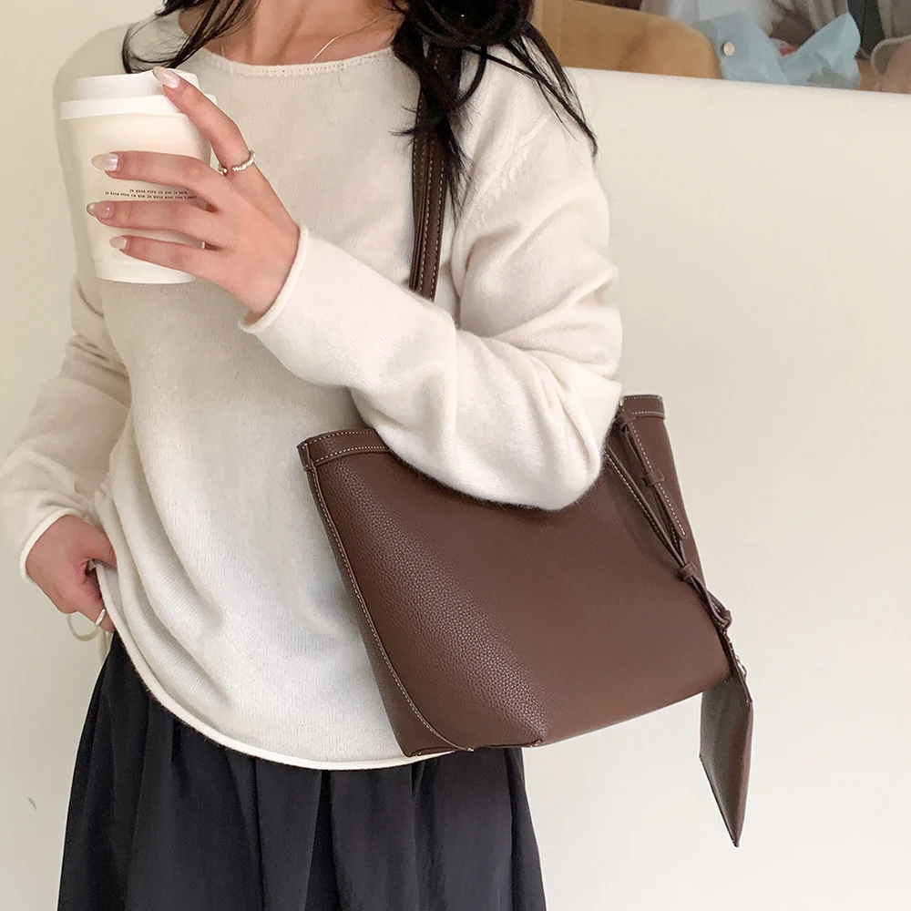 

Женская сумка-ведро в стиле ретро, сумка на плечо с узором личи, повседневная сумка из 2 сумок/компл., дизайнерские сумки для женщин, мягкие композитные сумки