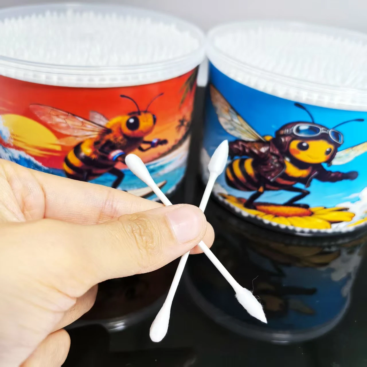 500개/1000개 귀여운 벌 패턴 양면 면봉, 일상 가정 청소용 면봉, 선물용 면봉