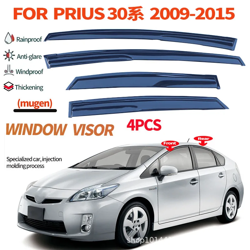 For Toyota Prius 30 Series Rain Barrier Window Eyebrows Prius XW30 Window visor Wind & Rain Deflectors No-Drill Design