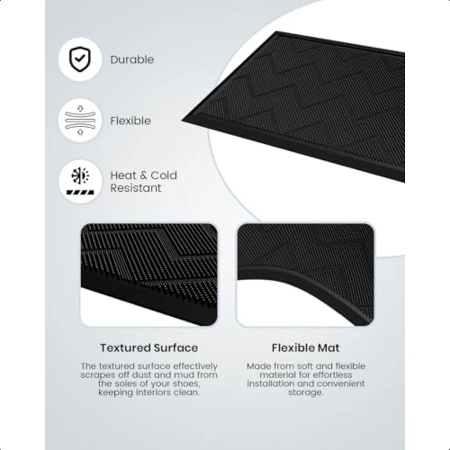 Front Door Mat for Outside Entrance 35.5"x17" AntiSlip DirtTrapping Waterproof Rubber Outdoor Mat with Textured Surface for Ent