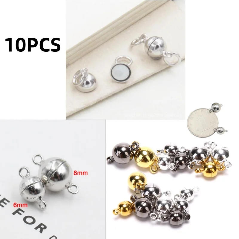 10pcs Magnetic Clasps 6mm/8mm Buckle Hook Round Crystal Beads Disco Ball Clasp For Bracelet DIY Jewelry Making Findings