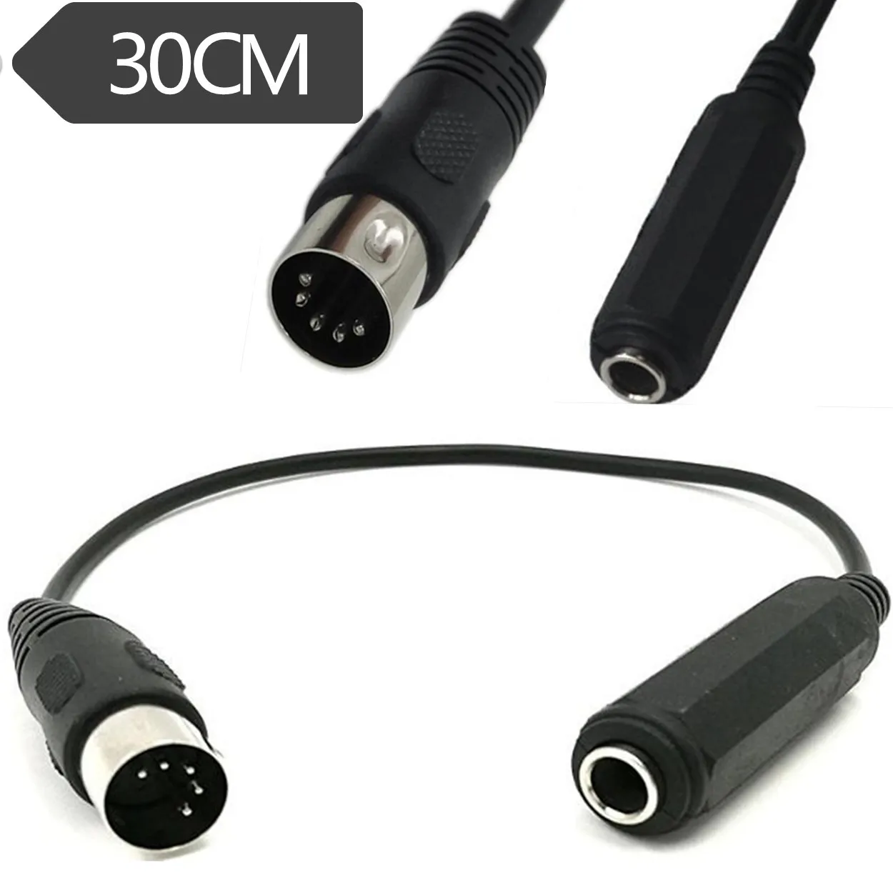 NEW 0.3M Stereo Audio Extension Cable MIDI 5-Pin Din Male to Monoprice 6.35mm 1/4 Inch Female TRS for MIDI keyboard