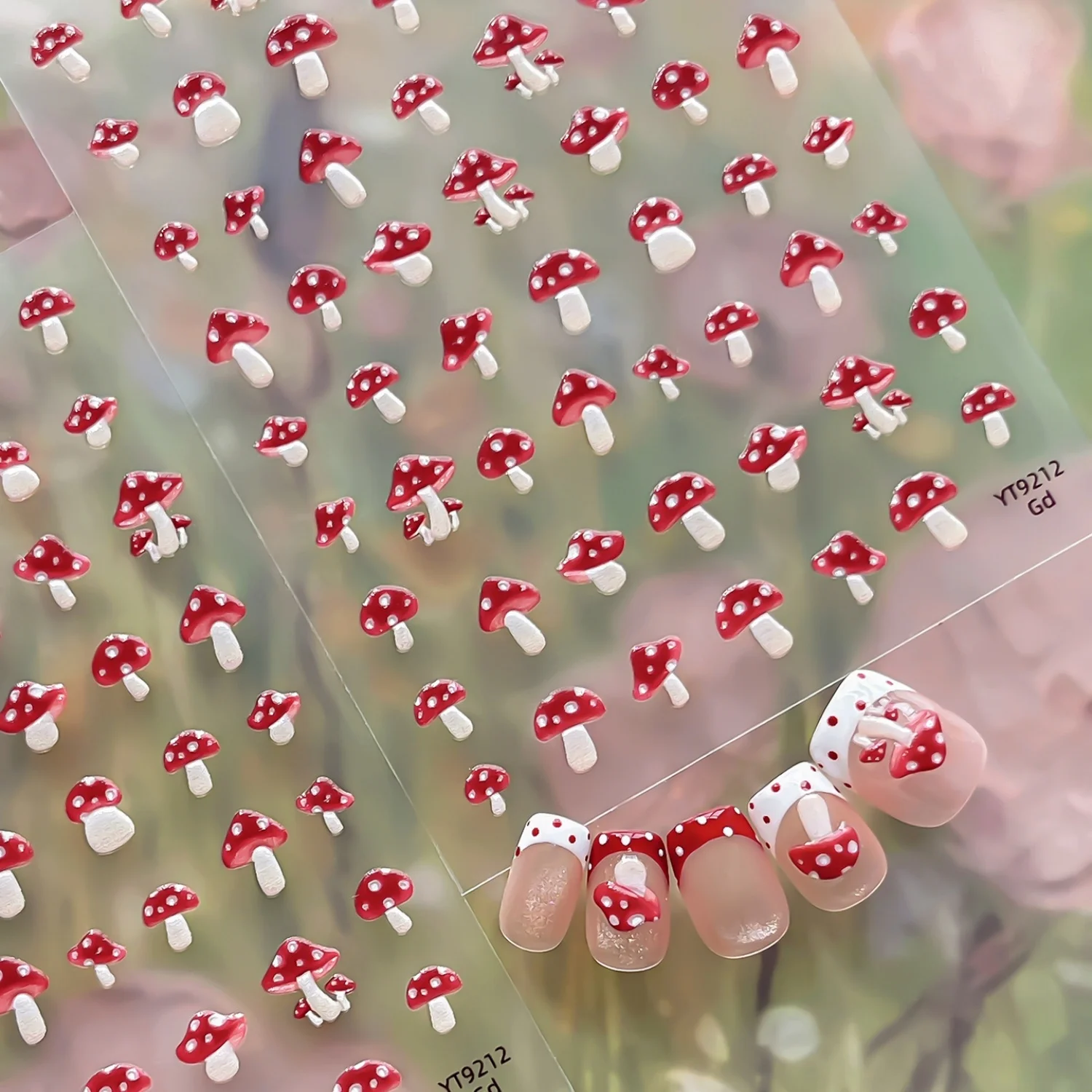 Red Polka‑Dot Mushroom Forest Pastoral Cute 5D Nail Stickers Self‑Adhesive Nail Decals Fresh Rustic Nail Art Supplies Manicure