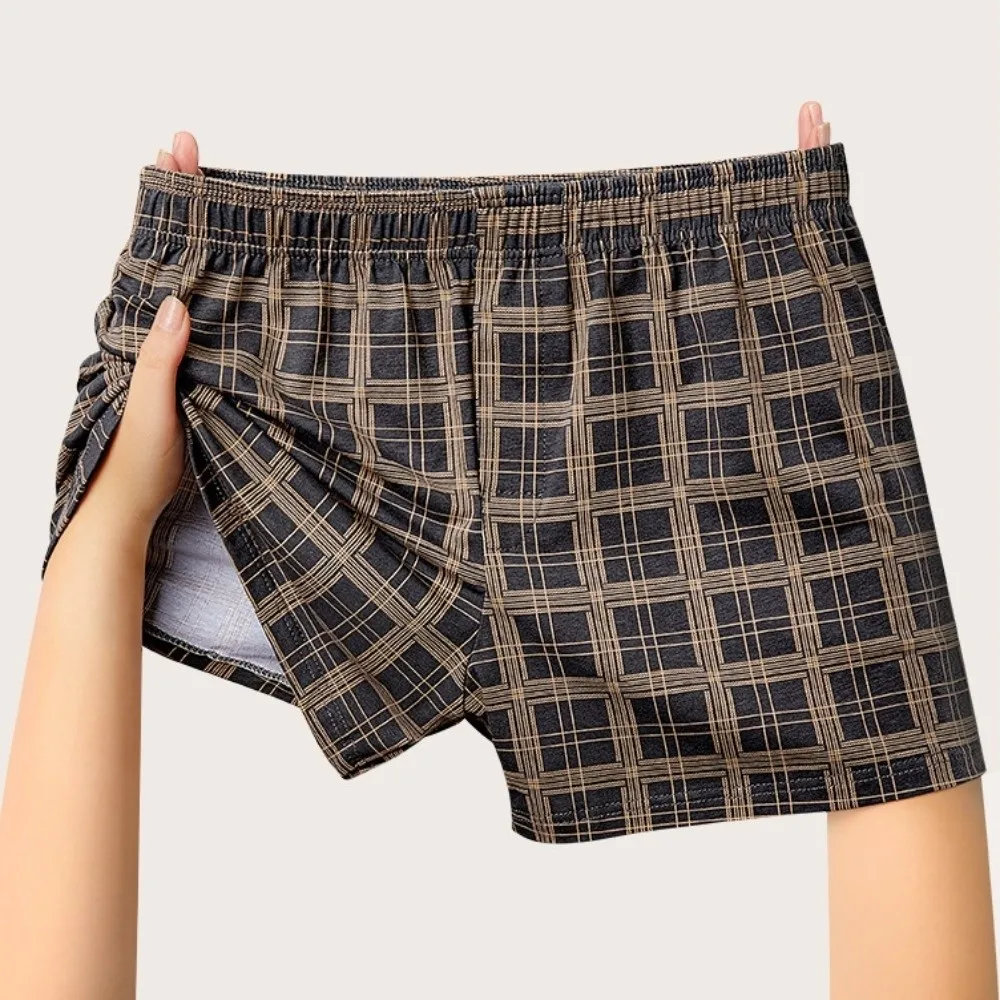 

Plus Size L-XXXXL Men's Boxer Briefs Elastic Waistband Fresh Mens Cotton Underwear Fashion Comfortable Plaid Beach Pants Male