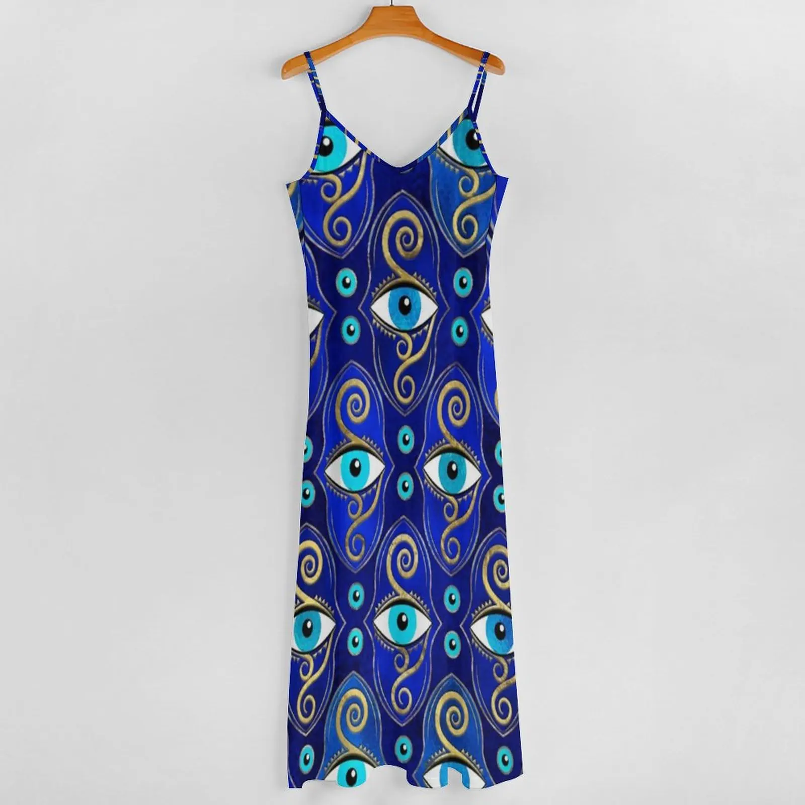 Evil Eye Charm Pattern Dress Greek Eyes Mati Amulet Streetwear V Neck Boho Beach Long Dresses Graphic Sexy Maxi Dress 4XL 5XL