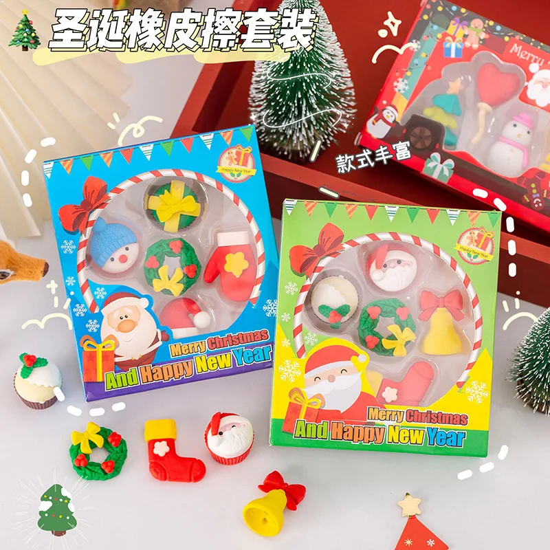 Christmas Eraser Set Cartoon Santa Claus Funny Erasers Kawaii Korean Stationery Cute rubber Desk Accessories Korean