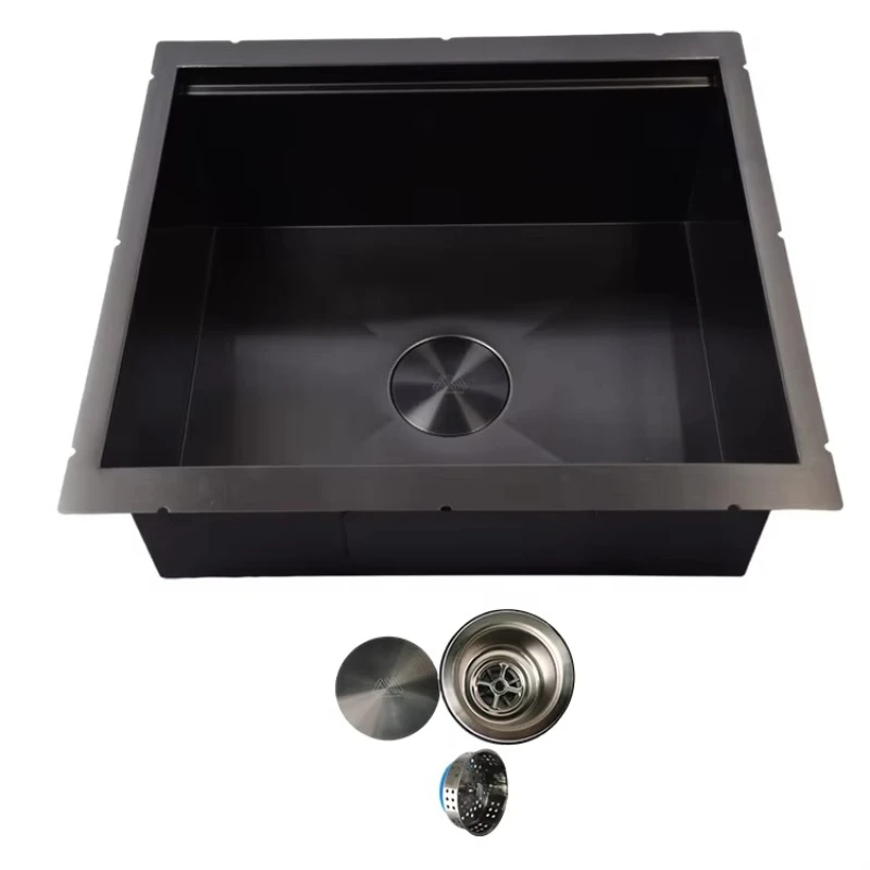 

Stainless Steel 304 Modern Embedded Workstation Black Single Bowl Satin Kitchen Handmade Sink with Single Lug 5550