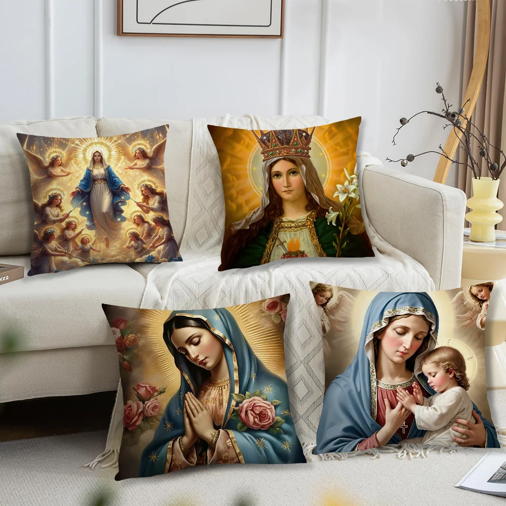 Virgin Maria Mary cushion cover Living Room Accent Couch Back Support Square Lounge Restful Nap Companion Pillow Case