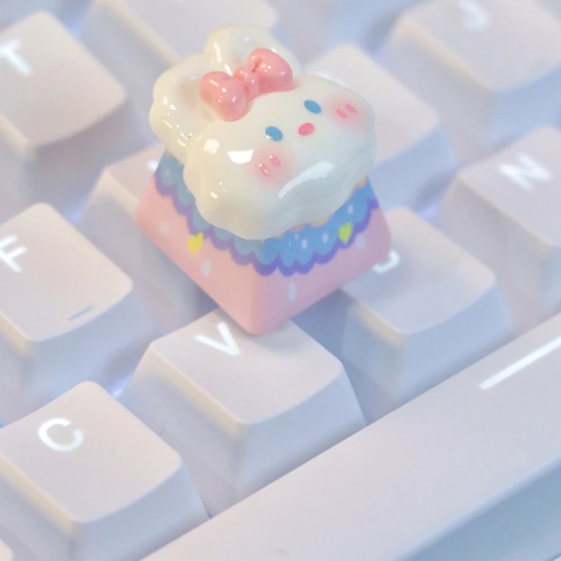 White Rabbit Keycap Cross Axis Mechanical Keyboard Universal Keycap Accessories Cartoon Animal Handmade Customized Keycap Gift