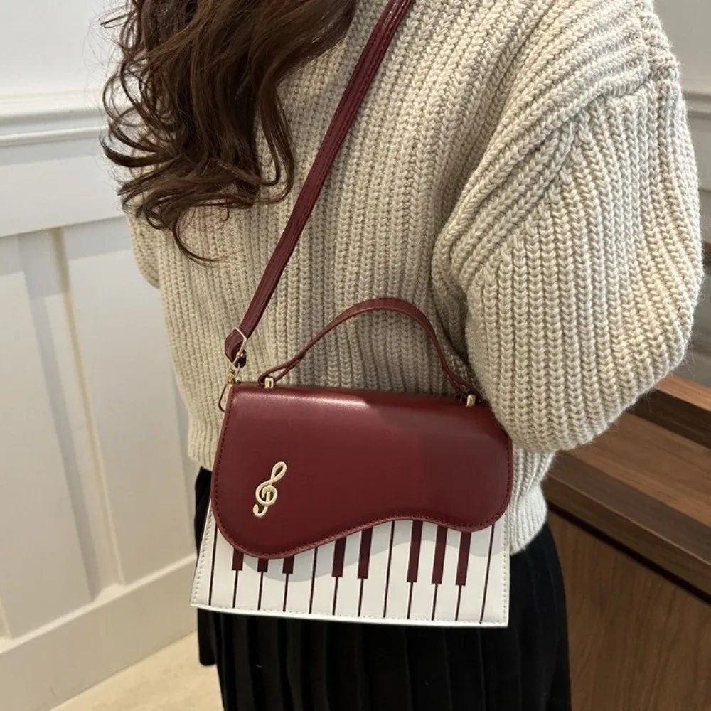 Personality Contrast Color Piano Note Crossbody Bag PU Leather Embroidered Shoulder Bag Korean Style Flip Women Handbag Shopping