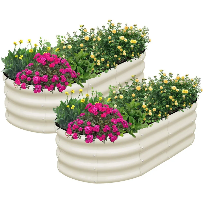 

1PCS Multi-colored Garden Bed Oval-shaped Galvanized Steel Sheet in Various Sizes Metal Planting Box Vegetable Growing Tank Meta