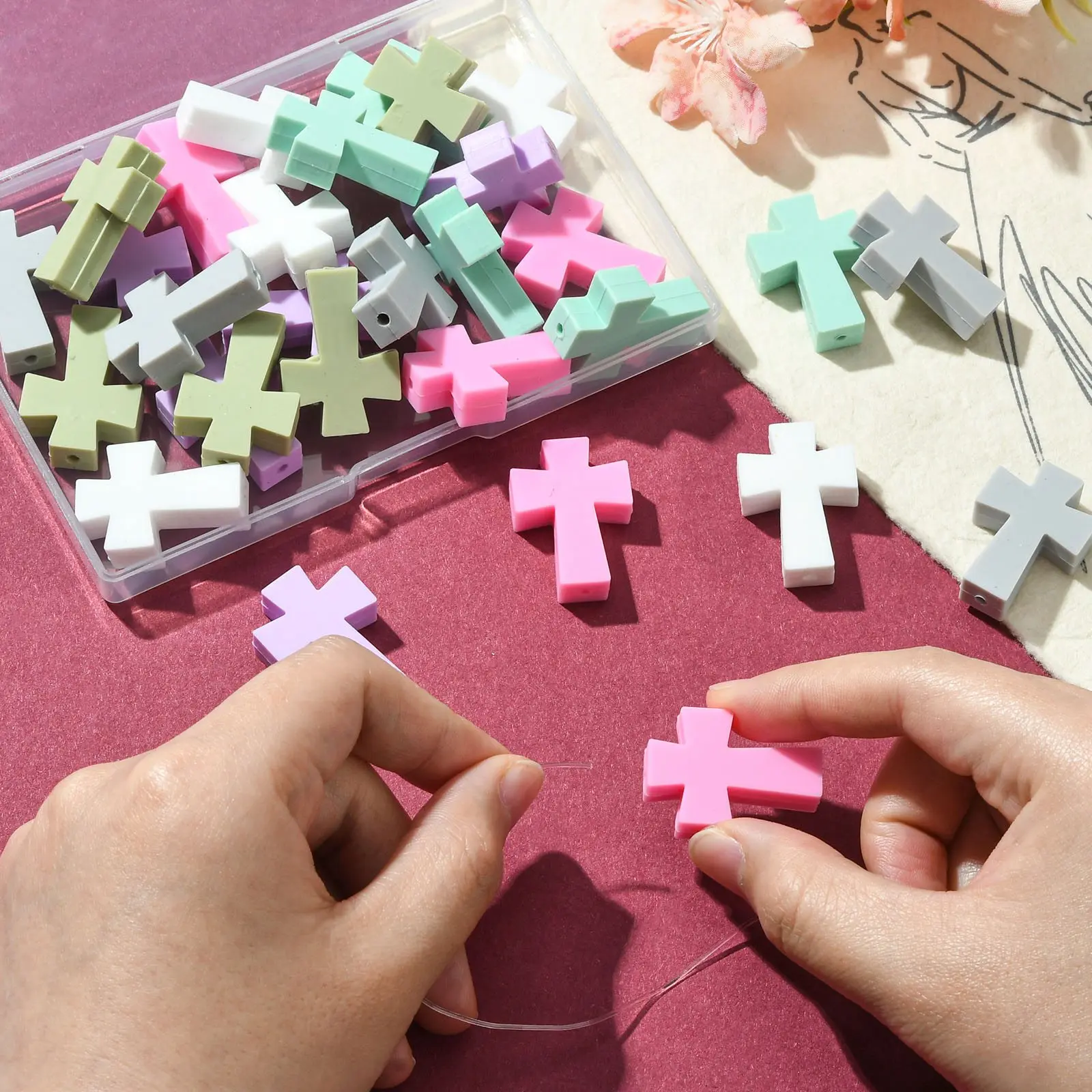 Pandahall 30Pcs 6 Colors Easter Cross Silicone Beads Religion Crucifix Holy Focal Beads for Jewelry Making Supplies