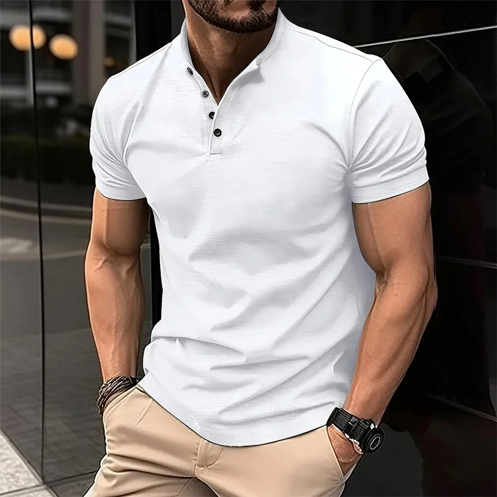 Men's POLO shirt Henley collar solid color short-sleeved T-shirt sports casual light breathable fashion high quality men's wear