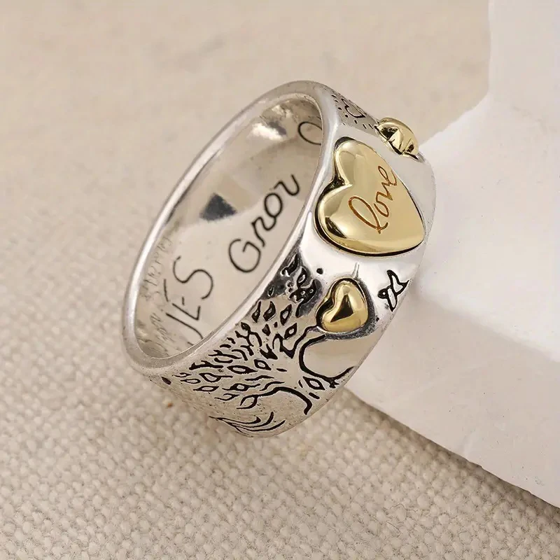 Huitan Luxury Brilliant Rings with Heart Design Novel Two-tone Love Romantic Jewelry Romantic Confession Finger Accessories Gift