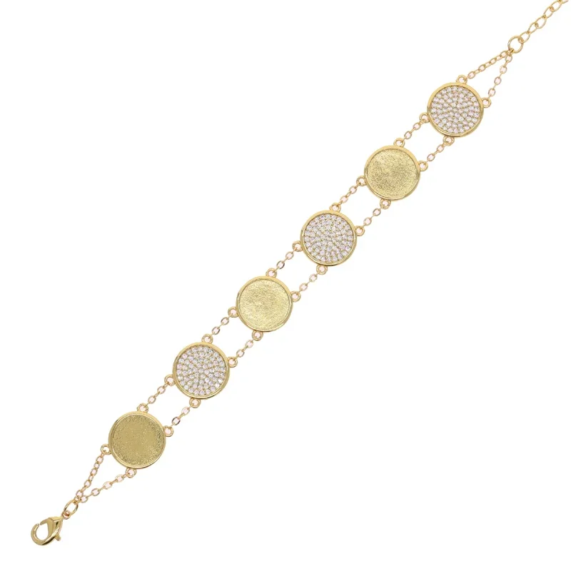 Pave 5A CZ Charm Double Ball Link Chain Bracelet Gold Color Geometric Round Plain Fashion Women Bangle Jewelry