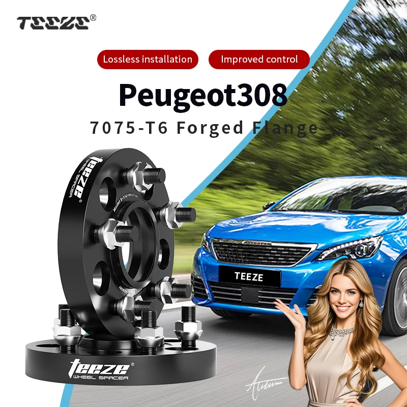 

Teeze 2/4 шт. 5x108 CB 65,1 M12x1,25 Ступица Центральная черная кованая прокладка для колес для Peugeot 308, фланцевая пластина 15/20/25/30 мм