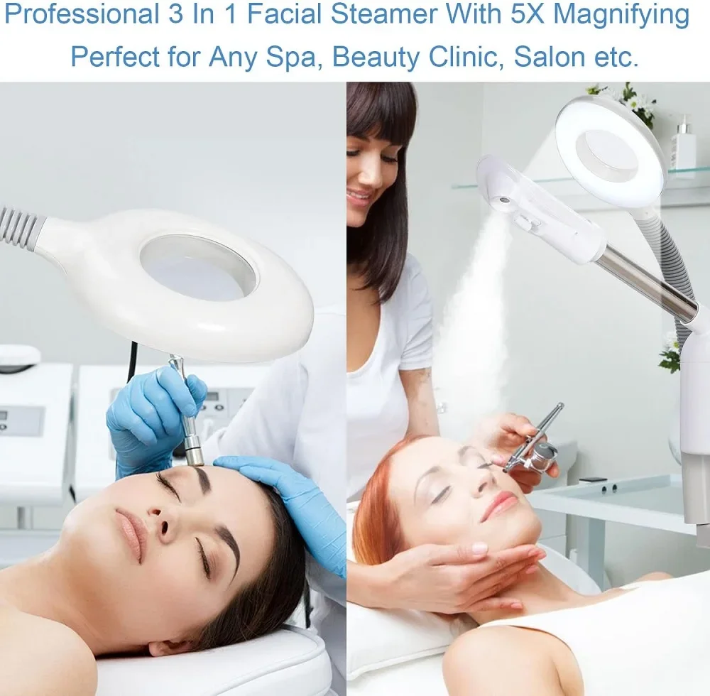 Hot & Cold Facial Spa Face Steam Machine Beauty Salon Household Sprayer Facial Steamer Skin Cleaning Equipment with lamp light