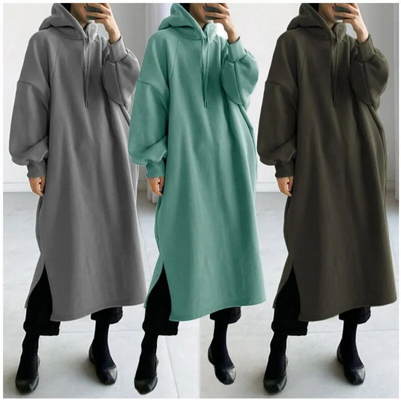 Weibliche Frauen lange Jacke Mantel Outwear Fleece Hoodies Herbst Winter lässig Damen Kapuze langen Trenchcoat Mantel plus Größe