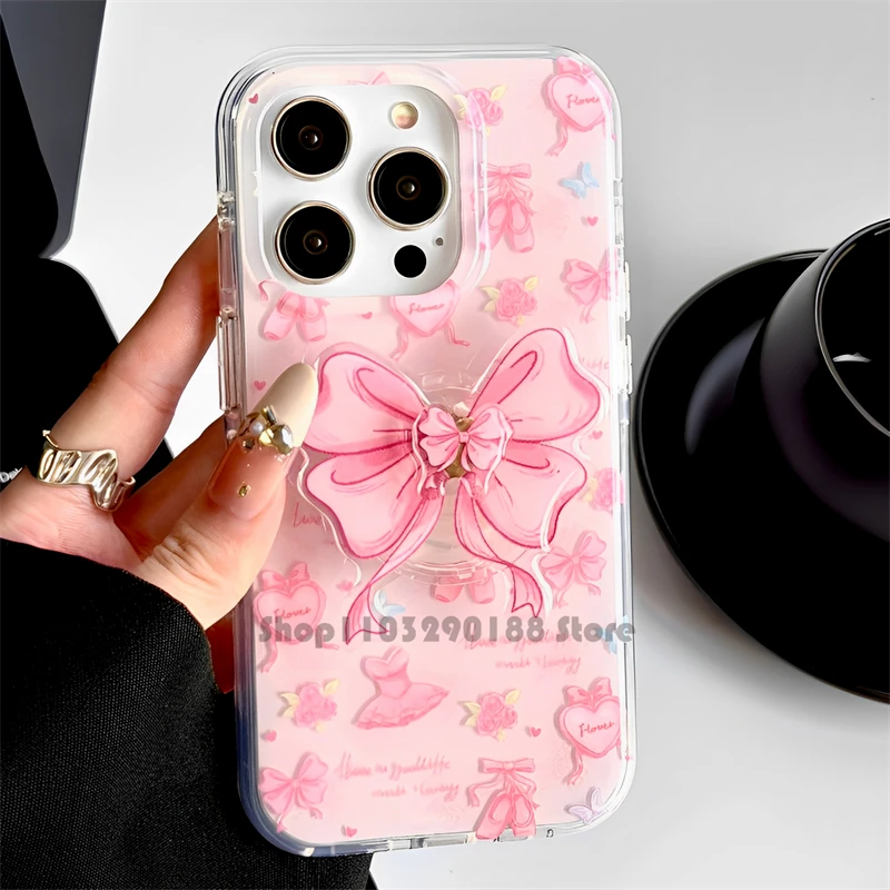 

Korean Cute Pink Bowknot Rotate Bracket Phone Grip Tok Griptok Phone Holder Ring For iPhone Phone Stand Support Holder Girl Gift