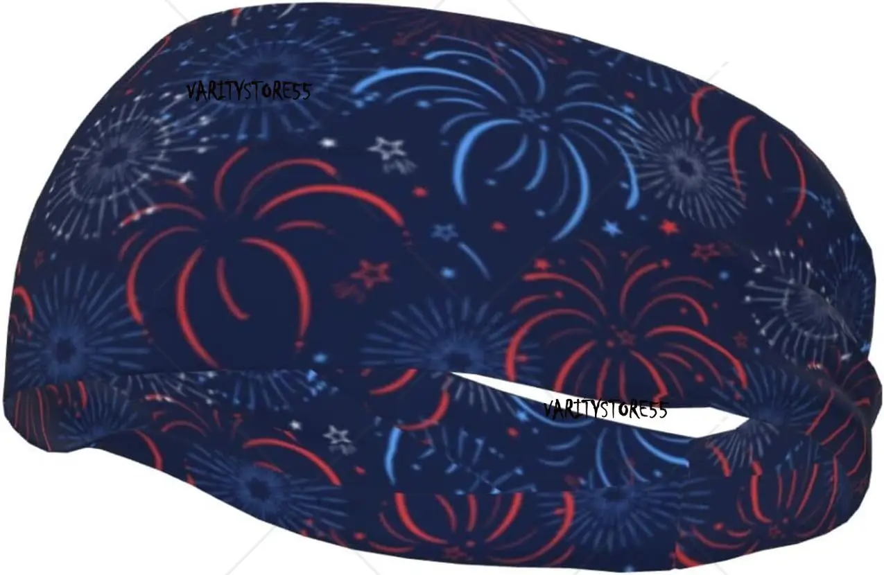 

Headband for Women Mens Red Blue White Firework Sports Sweatband Breathable Sweatband for Volleyball