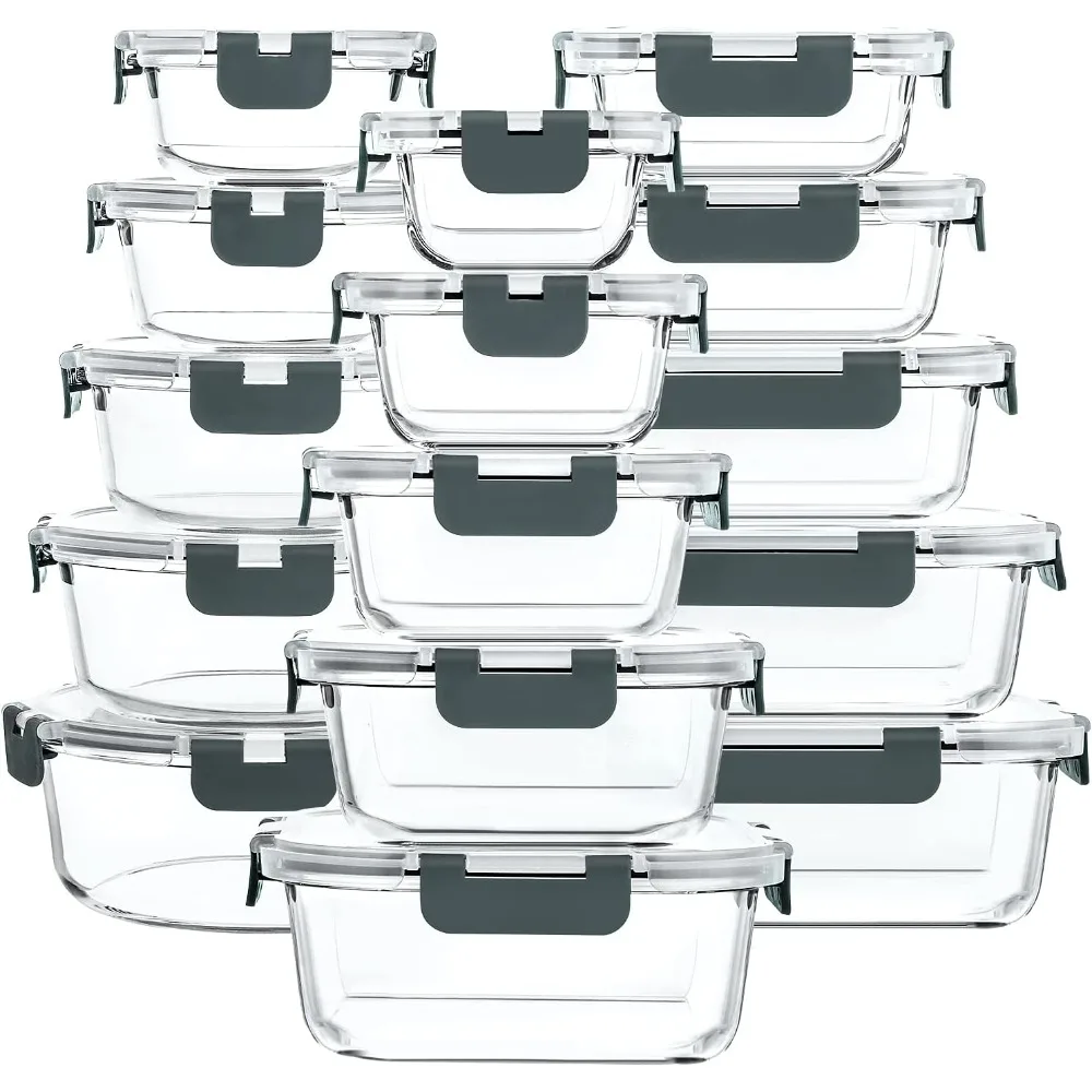 

30 Pieces Glass Food Storage Containers with Snap Locking Lids,Glass Meal Prep Containers Set - Airtight Lunch Containers