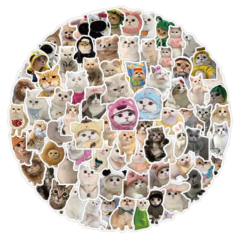 100PCS Cute Cartoon Realistic Cute Pet Kitten Waterproof Stickers For Hand Account Pencil Case Decals BulingBulingStickers Store