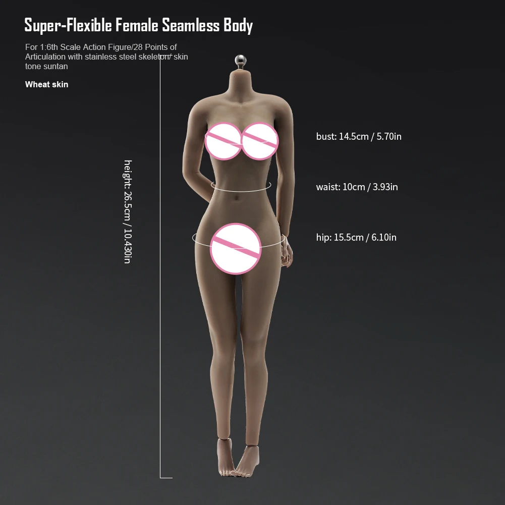 1/6 여성 심리스 바디 피규어 장난감, AB001, 12 인치, 유연한 창백한 선탄 빅 비스트, 탈착식 발이 있는 심리스 바디