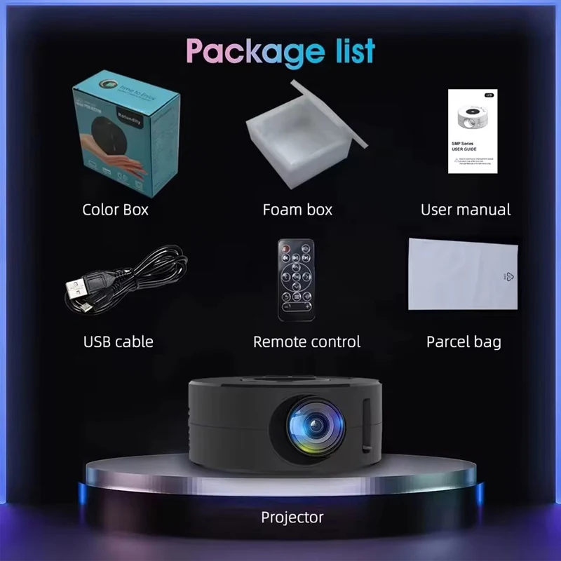 YT200 Home Projector Low Noise LCD Mini Portable Mobile for iPhone Android Same Screen Projection HD mini projector