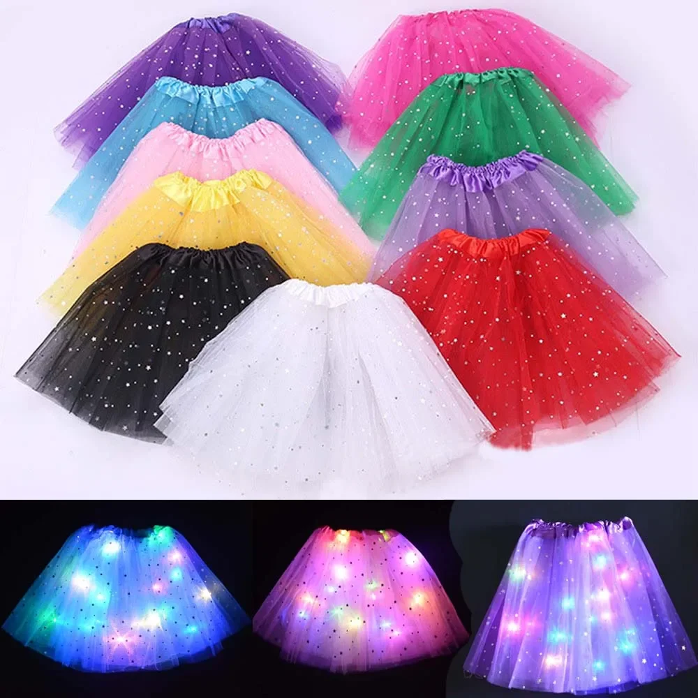 Children Girl LED Star Tutu Light Up Skirt Birthday Fancy Party Costume Led Clothes Ballet Dance Festival Christmas Halloween