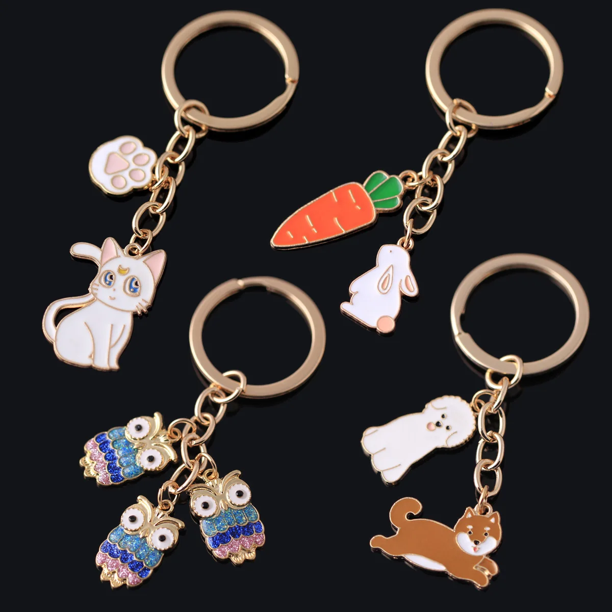 New Original Keychain For Women Friends Cute Panda Animal Car Key Chain Corgi Dog Cat Owl Pendant Gift Bag Accessories Jewelry