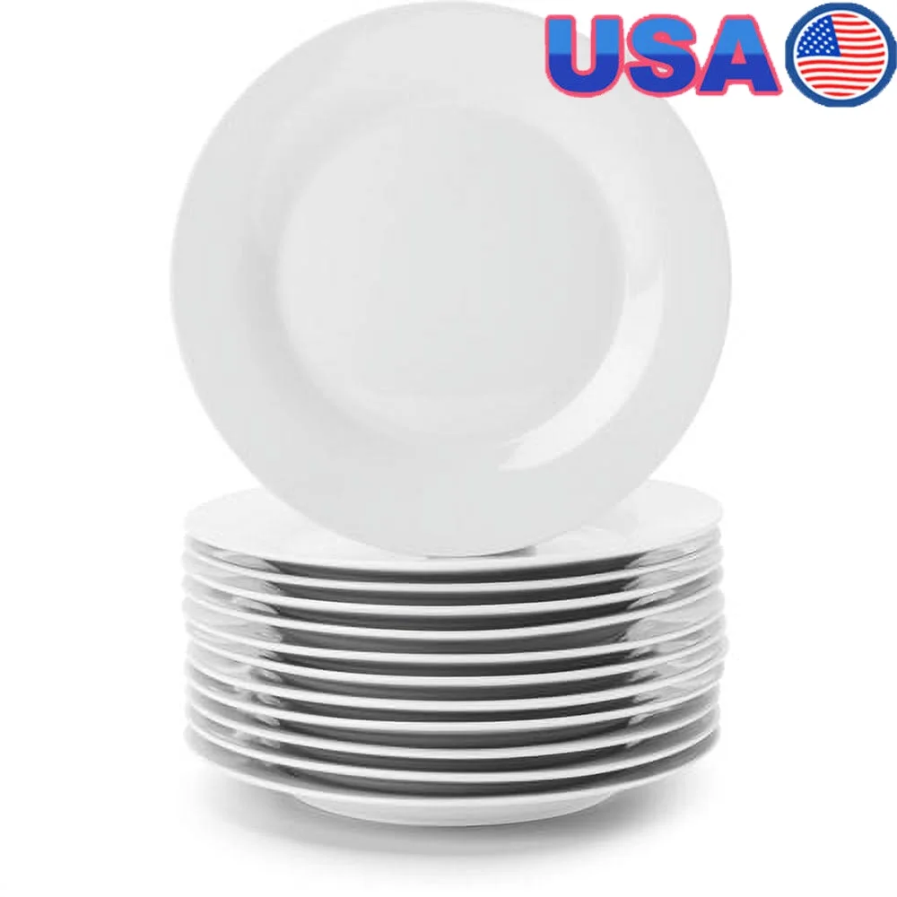 

Набор из 12 круглых керамических тарелок для салата и десерта, микроволновая печь, можно мыть в посудомоечной машине, посуда для общественного питания, 7,5 дюймов, белая прочная кухня