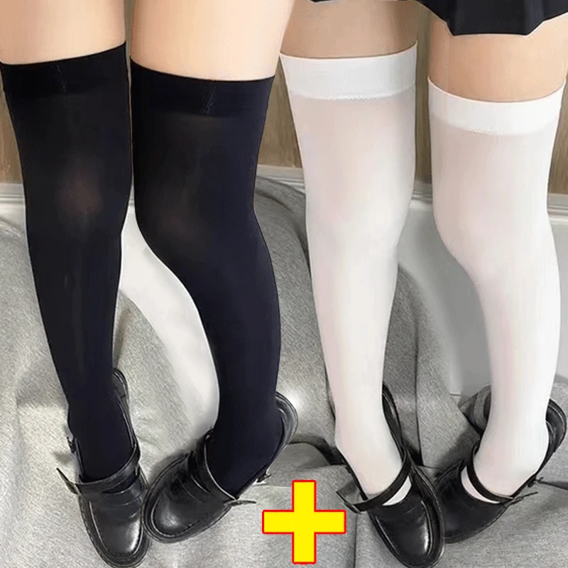 1/2pairs JK Black White Soild Color Long Socks Women Over Knee Thigh High Over The Knee Stockings Lolita Ladies Girls Knee Socks