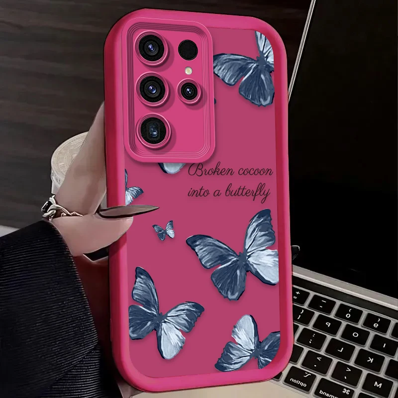 حافظة من السيليكون الناعم على شكل فراشة وردية لهاتف سامسونج جالاكسي S24 S25 S23 Ultra S22 S21 Plus FE A36 A56 A26 A16 A06 A15 A25 A35 A55 5G