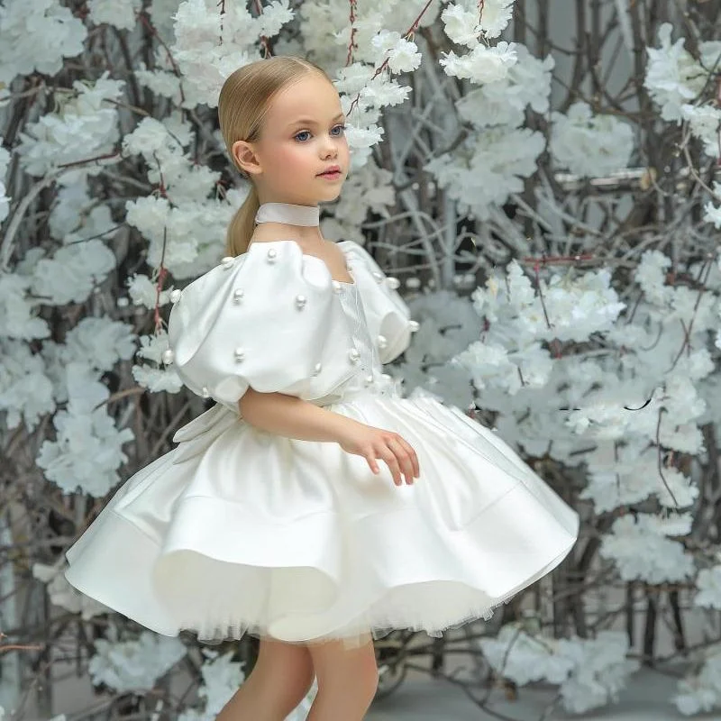 2024 Elegant Party Dresses for Girls Princess Beading Fluffy Mesh Ball Gowns Baby Toddlers First Birthday Performance Clothes 5T