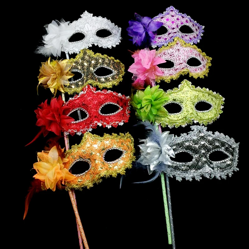 Flower Handheld Mask Women Lady Girls Venetian Princess Masquerade Masks On A Stick Dance Party Dress Decoration