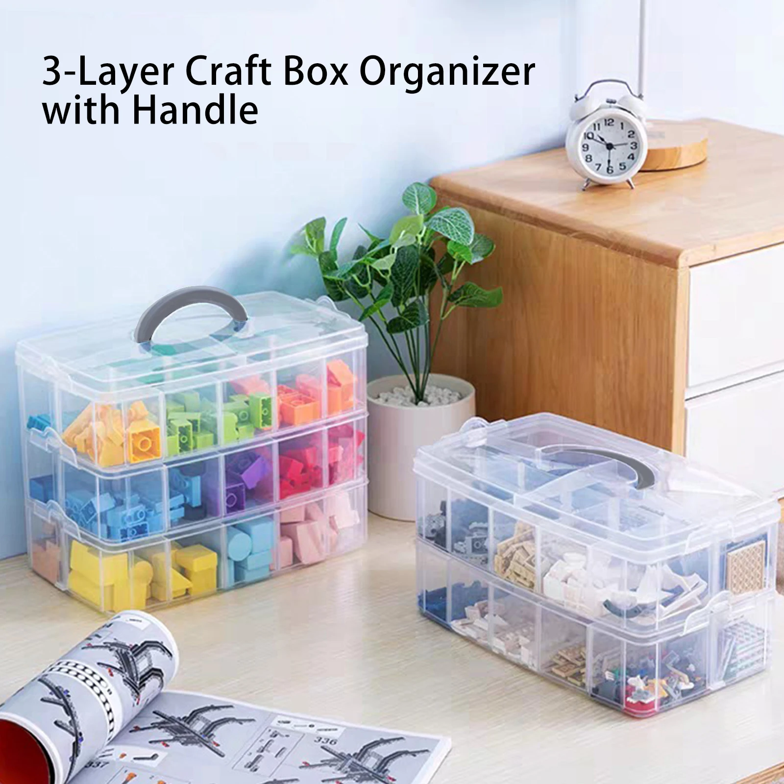 

3 Tier Jewellery Container Box Detachable 30 Grids Large Capacity Storage Case Dust-proof Multifunction for Desktop