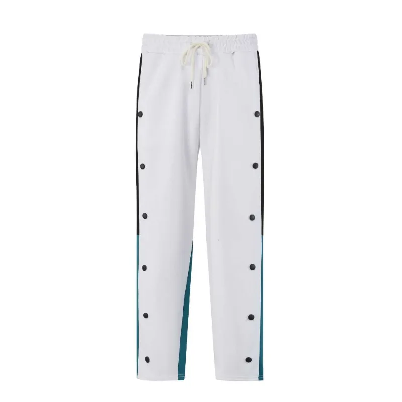 Four Seasons New Sports Men Pants Color-blocking Straight Large-size Drawstring Men's Elastic Waist Contrast Loose Casual Pants