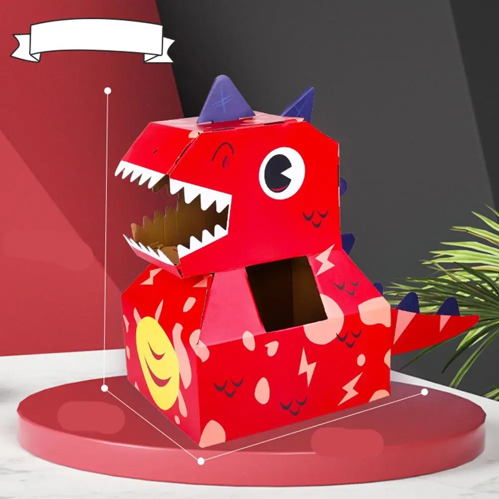 

Funny Handmade Cardboard Box Dinosaur Paper Animal Material Bag Wearable Parent-child Interaction