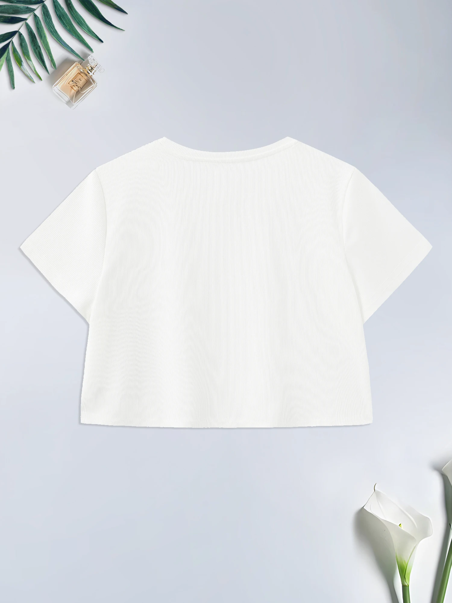 Crop Super Short Top Female Summer Casual High Waist White T-shirt Short Sleeved Round Neck Solid Color Base Shirt Female