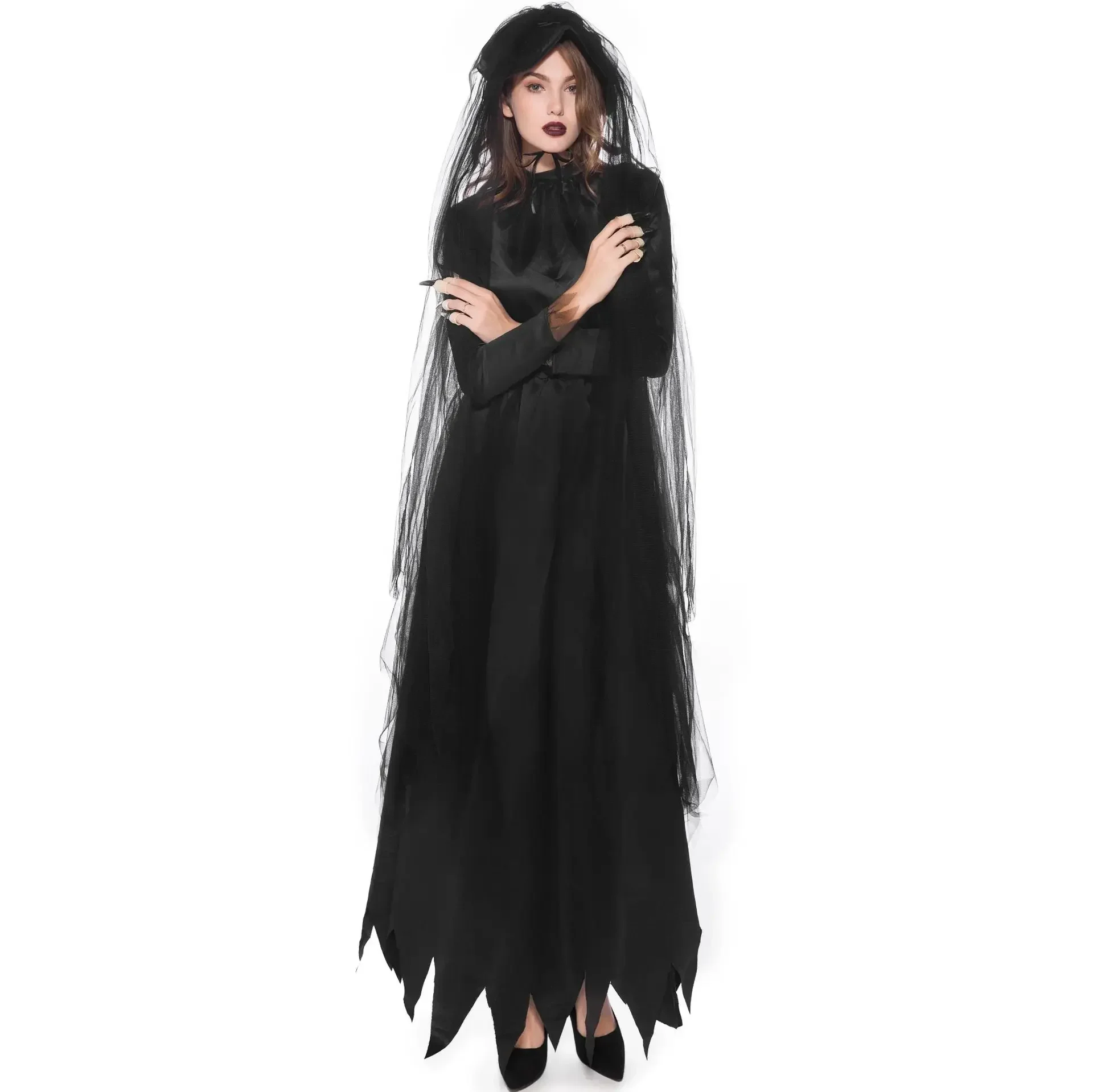 Disfraz de Halloween para mujer, disfraz de novia fantasma, monstruos, diablo aterrador, vestido elegante